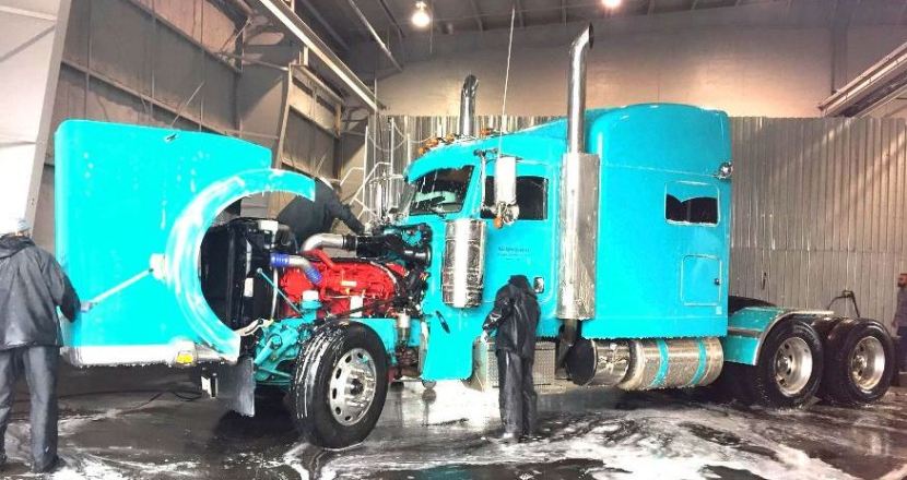 truck washing in progress at eco klean truck wash